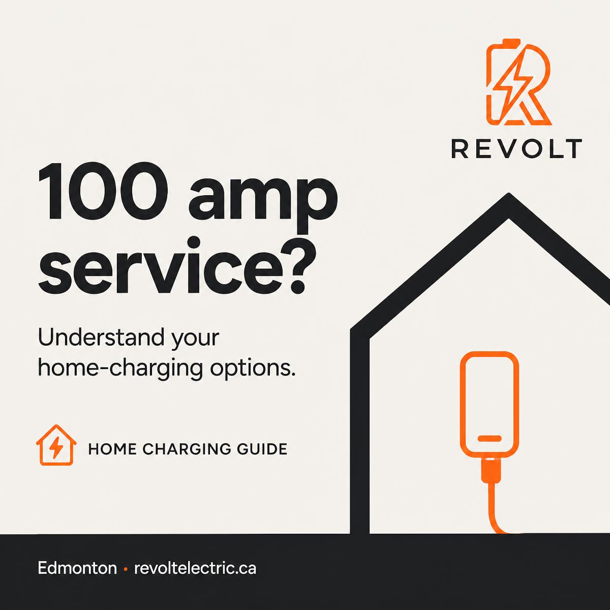 Illustrated Revolt home charging guide cover about charging options for a 100 amp service.