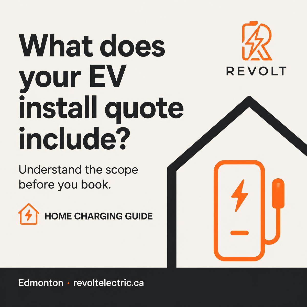 Illustrated Revolt home charging guide cover asking what an EV installation quote includes.